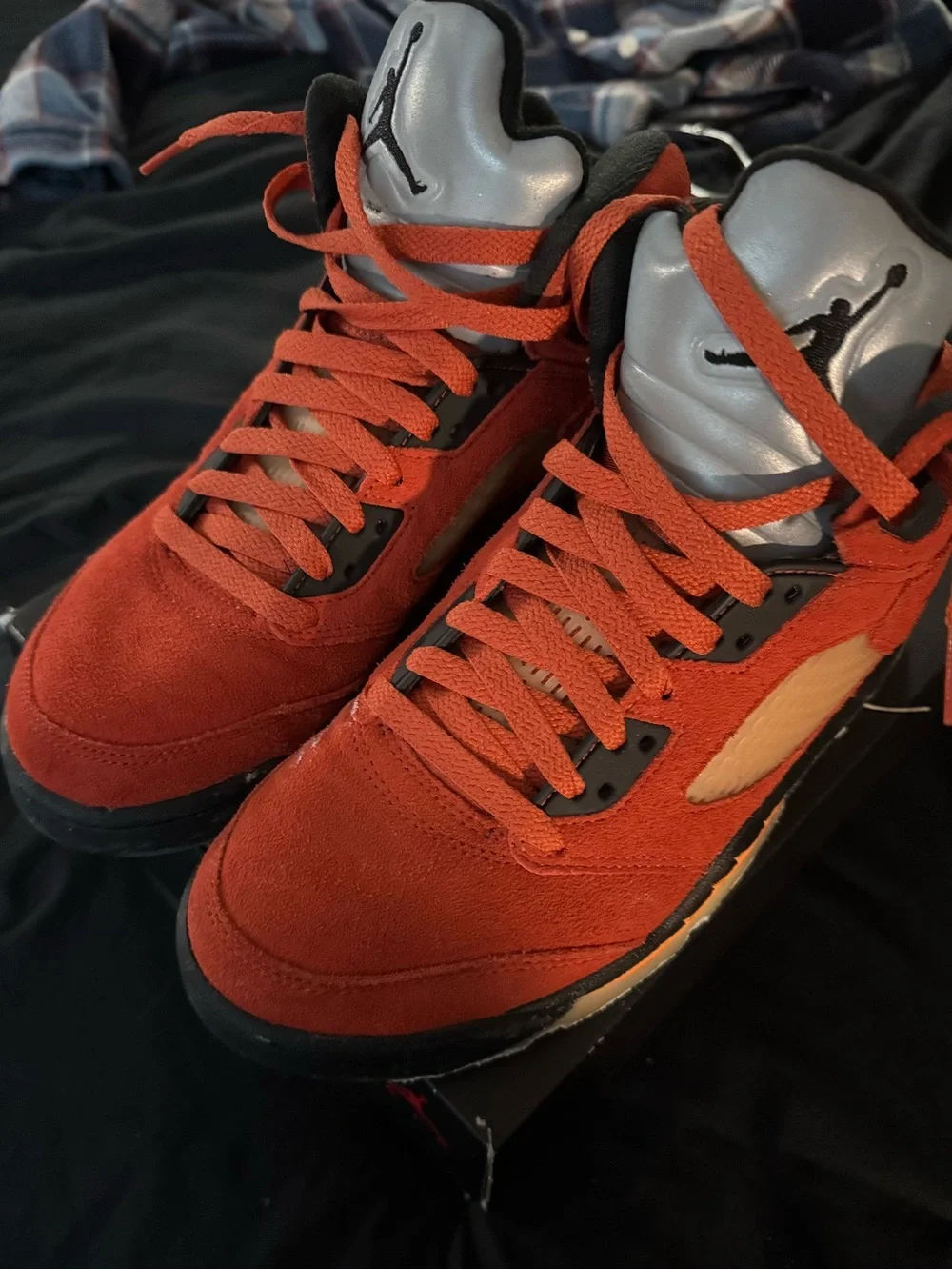 Air Jordan Retro 5 High Top Sneakers in Red-Orange Suede